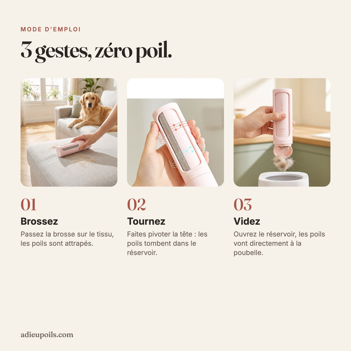 Brosse Anti-Poils Réutilisable pour Chiens et Chats